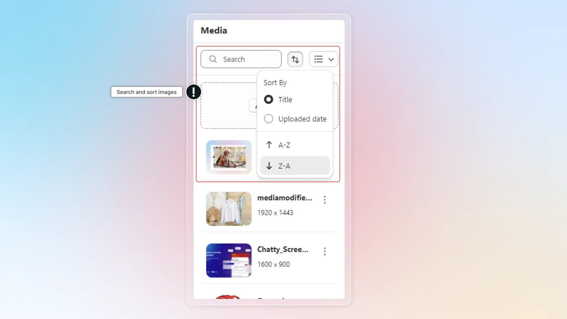 Search and sort image