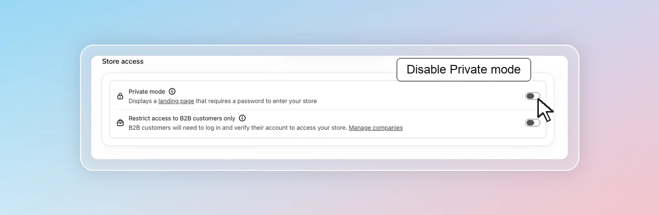 Shopify Preferences - Private mode