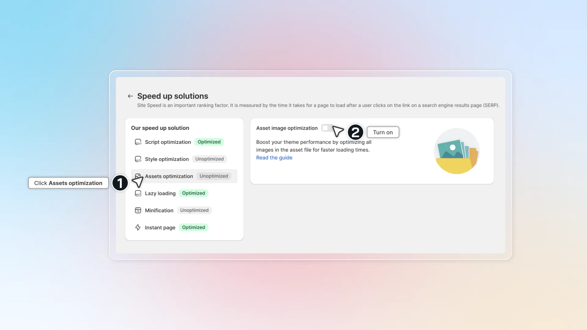 Turn on asset optimization