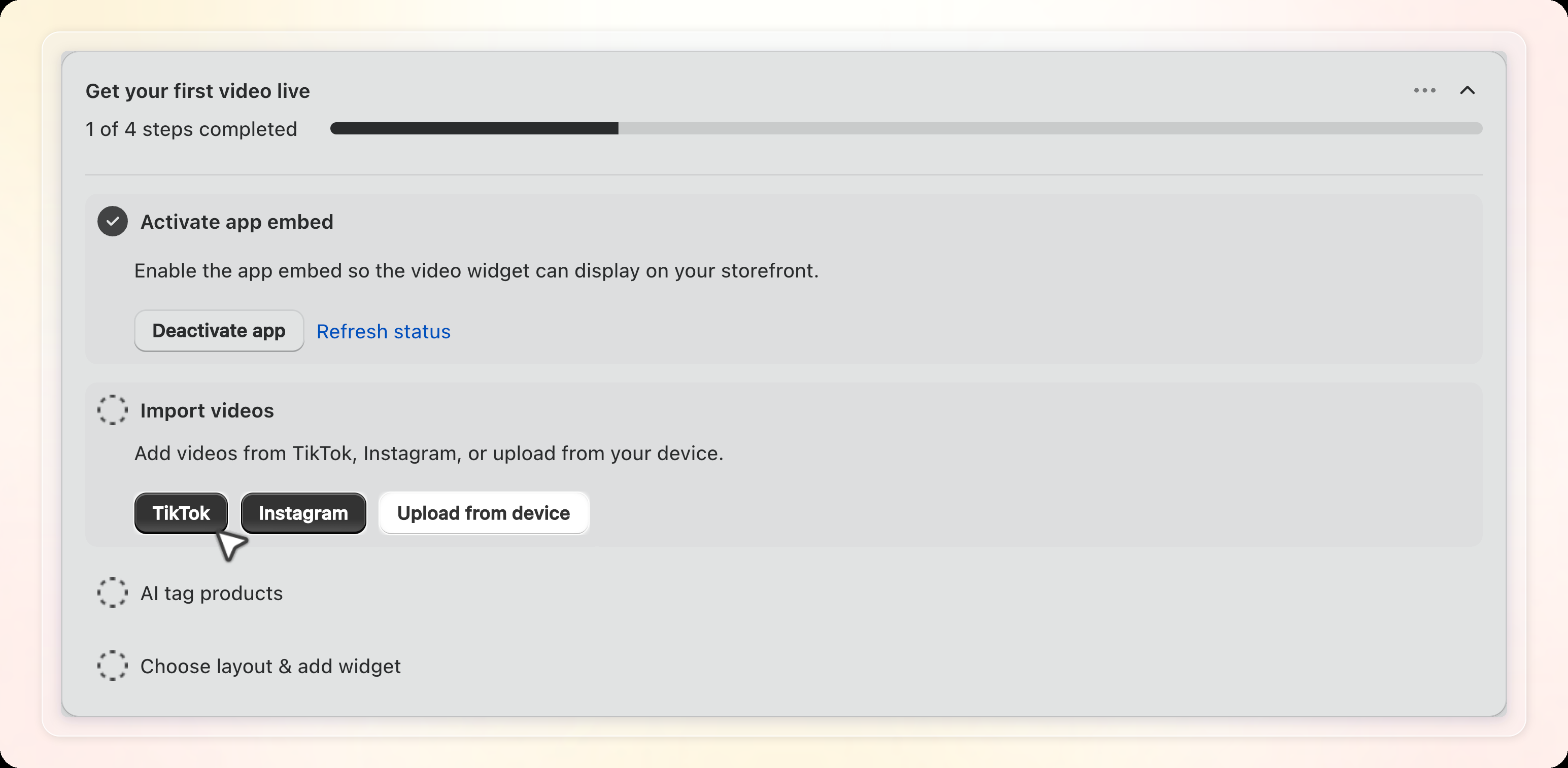 Step 2 with TikTok, Instagram and Upload from device