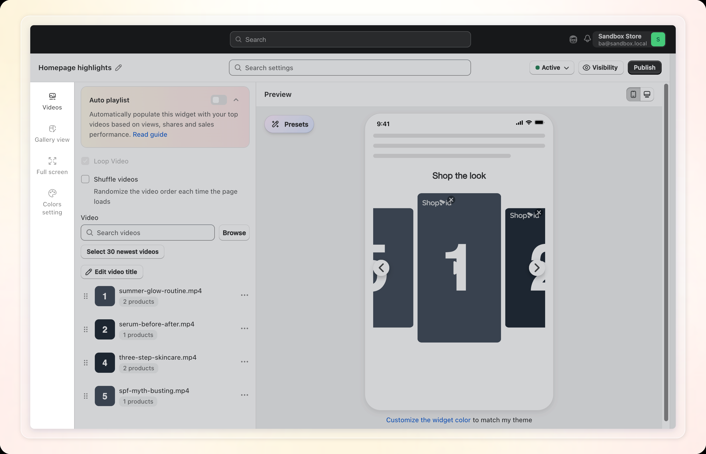 Widget editor with the new left-hand navigation and Search settings box